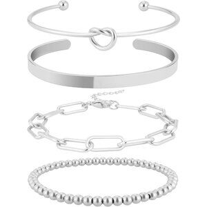 Gold Plated Beaded and Link Chain Bracelets for Women, Adjustable, Non Tarnish S